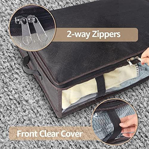 Under Bed Storage Containers Closet Organizers-4 Pack Underbed Blanket Storage Bags with Front Clear Window & Four Handles, Under the Bed Long Storage Bins for Clothes, Comforters,Toys (40L)
