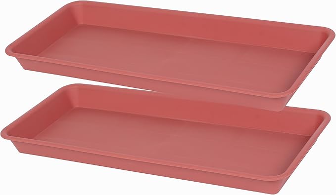VUWEZ 2 Pack Plastic Plant Trays - Rectangular 17 18 inch, Indoor/Outdoor Plant Water Drip Trays for Flower Planters, Windowsill (7.8 x 17.5'', Terracotta)