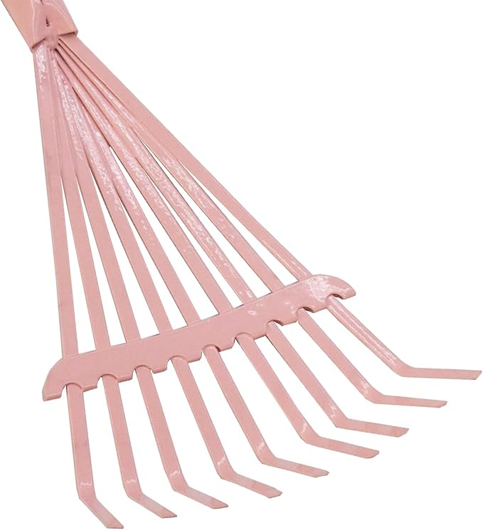 Kids Leaf Rake-Small Wooden Handle Leaf Rake with Metal Tines, 27inches /69cm Length, for Kids Enjoy Garden Cleaning Activities (Pink)
