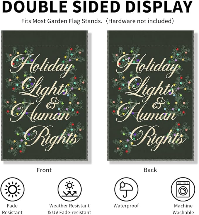 Holiday Lights Human Rights Funny Garden Flag, Political Easter Flag Gifts, Liberal Social Justice Democrat Protest Yard Banner, Welcome Yard Home Outdoor Decor for Holiday Party