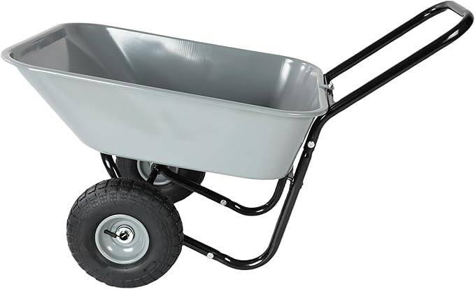 Dual Wheel Garden Wheelbarrow, 35L Heavy Duty Dual Wheel Yard Cart with 10" Pneumatic Tires, Leak-Proof No-Hole Design, Grey ABS+Steel Frame for Garden, Yard & Construction (Grey)