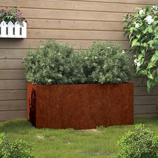 Corten Steel Planter Box Medium Size 4 Pieces Durable Outdoor Garden Container for Vegetables Herbs Flowers Rustic Industrial Design
