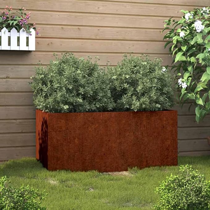 Corten Steel Planter Box Medium Durable Rusty Finish Outdoor Garden Planter for Vegetables Herbs Flowers 4 Pieces Industrial Design Sturdy Construction