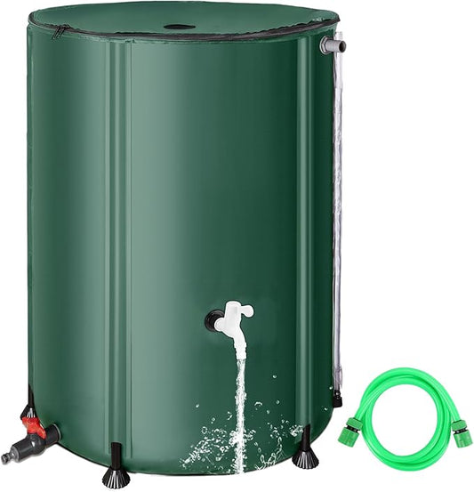 FAMIROSA 132 Gallon / 500L Collapsible Rain Barrel, Foldable PVC Water Barrels to Collect Rainwater from Gutter, Portable Water Collection System with Hose Spigot, Garden Water Catcher Collector Green