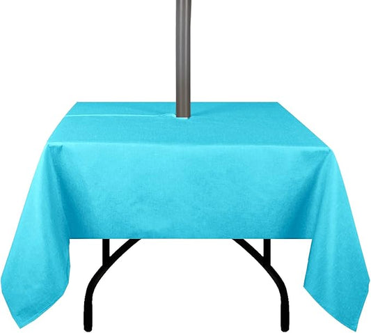 Outdoor Tablecloth Wrinkle-Free Stain Resistant Waterproof Polyester Fabric Table Cover with Zipper Umbrella Hole for Picnic/Party/Dinner/Patio Garden(60×60inch Square,Zippered,Aqua)