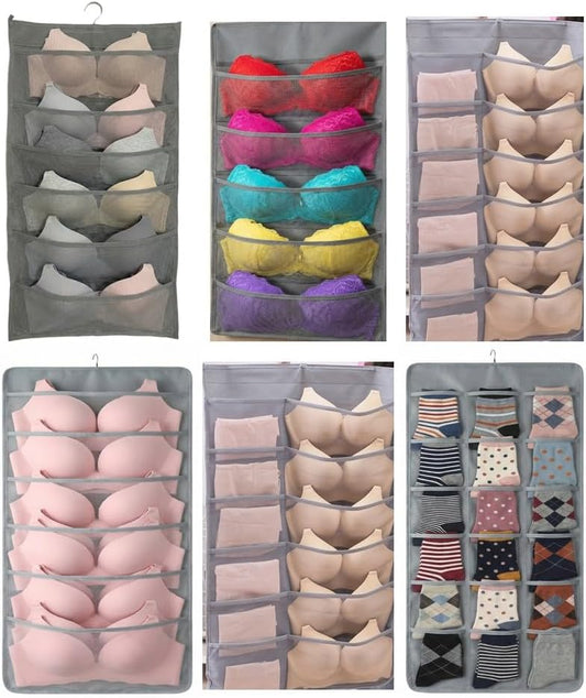 3-Pack Dual-Sided Hanging Underwear Organizer, Grey