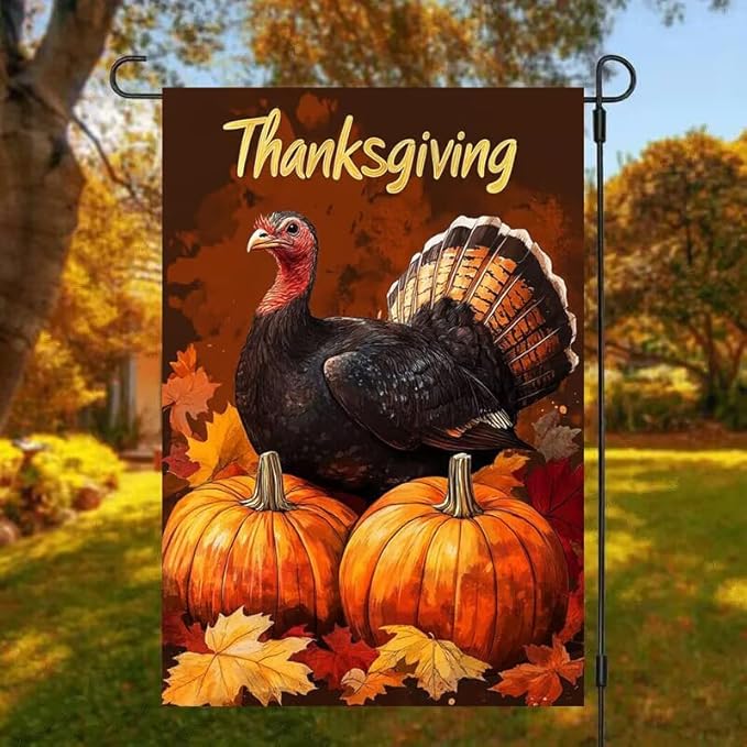 Thanksgiving Turkey Garden Flag 12x18 Double Sided, Small Burlap Seasonal Autumn Pumpkin Cardinal Garden Flag Fall Outdoor Yard Decorations Porch Lawn Flags for Outside