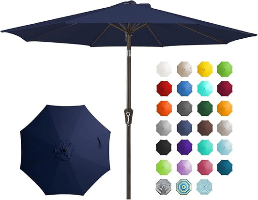 JEAREY 9FT Outdoor Patio Umbrella Outdoor Table Umbrella with Push Button Tilt and Crank, Market Umbrella 8 Sturdy Ribs UV Protection Waterproof for Pool, Deck, Backyard, Garden (Navy Blue)