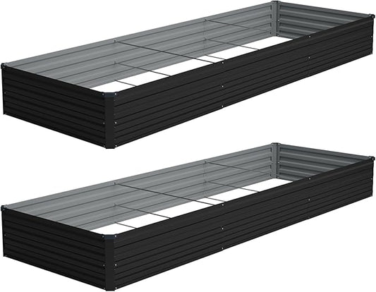 Vengarus 2 Pack 12x4x1FT Galvanized Raised Garden Bed Kit, Outdoor Metal Planter Box for Vegetables, Rectangular Steel Container, Easy Assembly (Black)