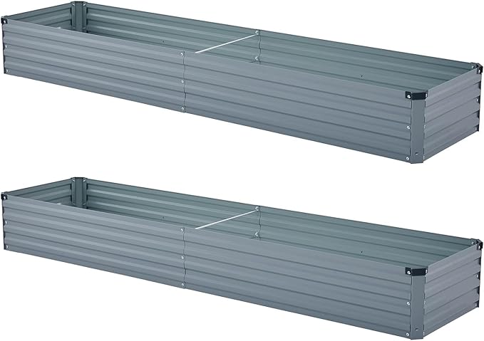 Meberam 2 Pack 6x1.5x1FT Galvanized Raised Garden Bed Kit, Outdoor Metal Planter Box for Vegetables, Bottomless Rectangular Gardening Bed with Support Rods, Tool-Free Assembly, Gray