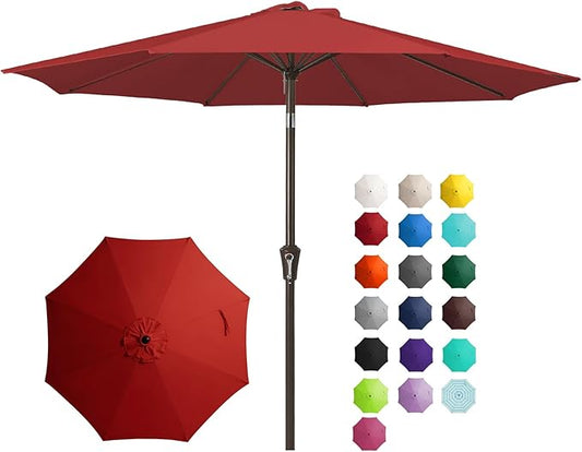 JEAREY 9FT Outdoor Patio Umbrella Outdoor Table Umbrella with Push Button Tilt and Crank, Market Umbrella 8 Sturdy Ribs UV Protection Waterproof for Pool, Garden (Red)