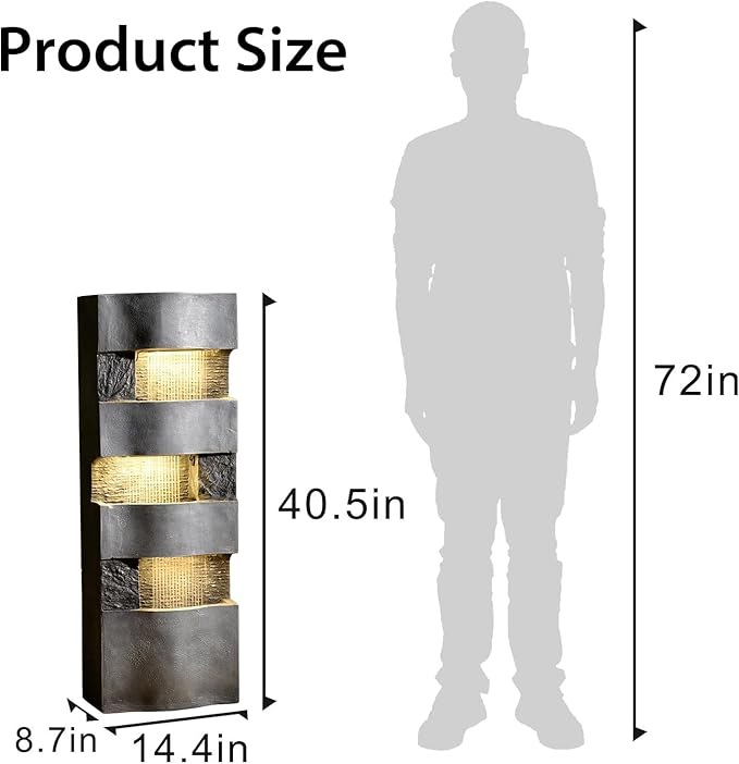Sunlinua 40.5" H Modern Outdoor Water Fountain with LED Lights – Tall Garden Waterfall Fountain for Patio, Yard, Landscape or Indoor Decor, 4 Tiers Floor Standing Waterfall Outdoor Fountains