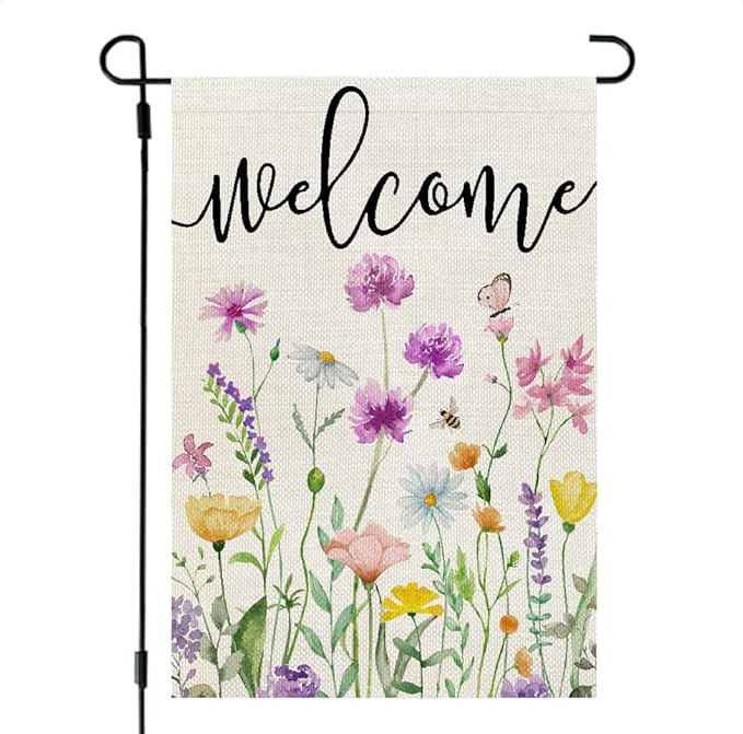 CROWNED BEAUTY Spring Wildflower Garden Flag Floral 12x18 Inch Double Sided for Outside Welcome Small Burlap Yard Seasonal Flag