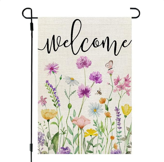 CROWNED BEAUTY Spring Wildflower Garden Flag Floral 12x18 Inch Double Sided for Outside Welcome Small Burlap Yard Seasonal Flag