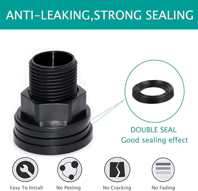 PVC Bulkhead Fitting Double Threaded Bulkhead Water Tank Connector for Rain Barrels, Aquariums, Water Tanks, Tubs, Pools, Spigot, Black, 3/4 Inch Male 1/2 Inch Female (4 Pieces)