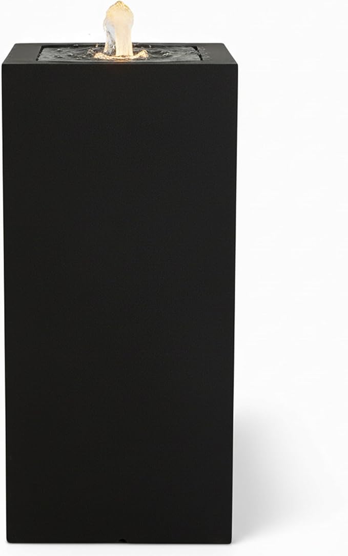 Sunnydaze Outdoor Water Fountain with LED Light - Modern Rectangle Bubbler Water Feature with Pump - 29.5" H - for Patio, Garden, Deck, Relaxation and Stress Relief - Black
