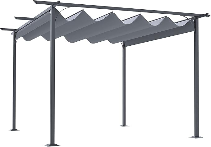 Outsunny 11.5' x 11.5' Outdoor Retractable Pergola Canopy, Metal Patio Shade Shelter for Backyard, Porch Party, Garden, Grill Gazebo, Gray