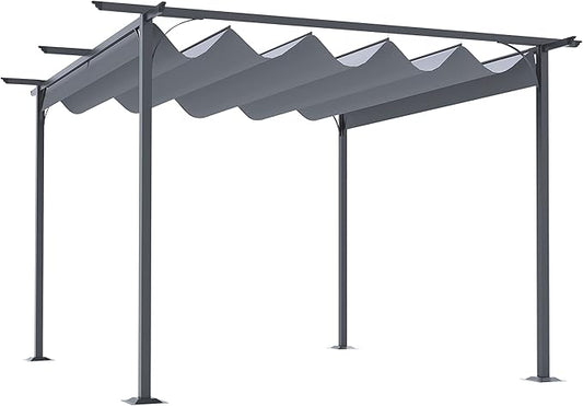 Outsunny 11.5' x 11.5' Outdoor Retractable Pergola Canopy, Metal Patio Shade Shelter for Backyard, Porch Party, Garden, Grill Gazebo, Gray
