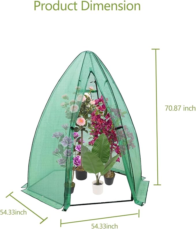 Garvee Mini Greenhouse, 54"x54"x71" Small Greenhouse for Outdoors, PE Cover with Roll-Up Zipper Door and Mesh Window, Portable Garden Greenhouse for Vegetables Flowers Herbs