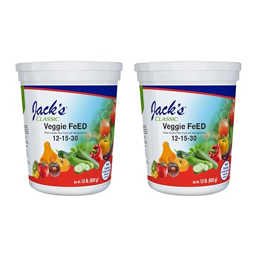 Jack's Classic 12-15-30 Veggie Feed Water-Soluble Fertilizer with Micronutrients, 1.5lbs, 2 Pack - Plant Growth and Abundant Fruit Set in Blooming Vegetable Plants