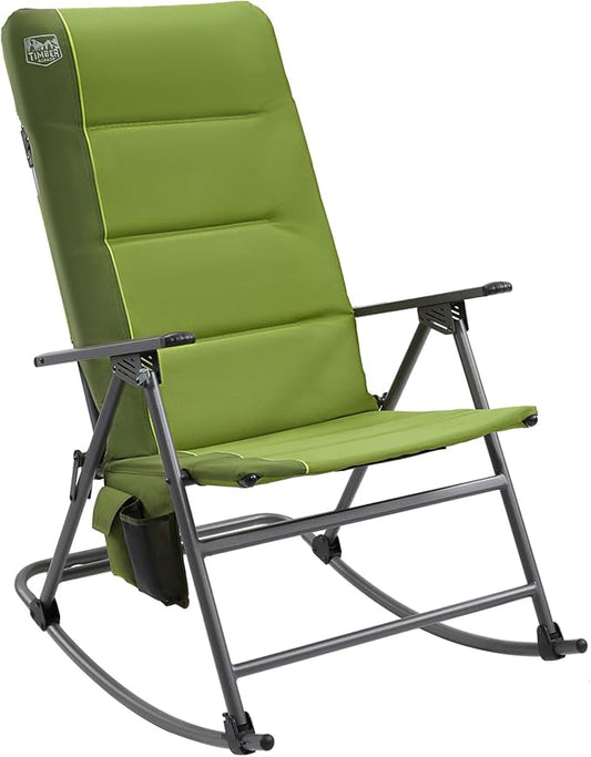 Timber Ridge Oversized Folding Rocking Camping Chair, Padded Outdoor Rocker with High Back, Portable Outdoor Chair for Patio, Garden, Lawn, Supports up to 400 lbs, Green