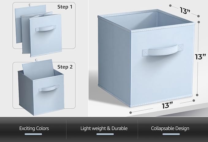 Sorbus Fabric Storage Cubes, 6-Pack Foldable Bins (13 Inch, Pastel Blue)