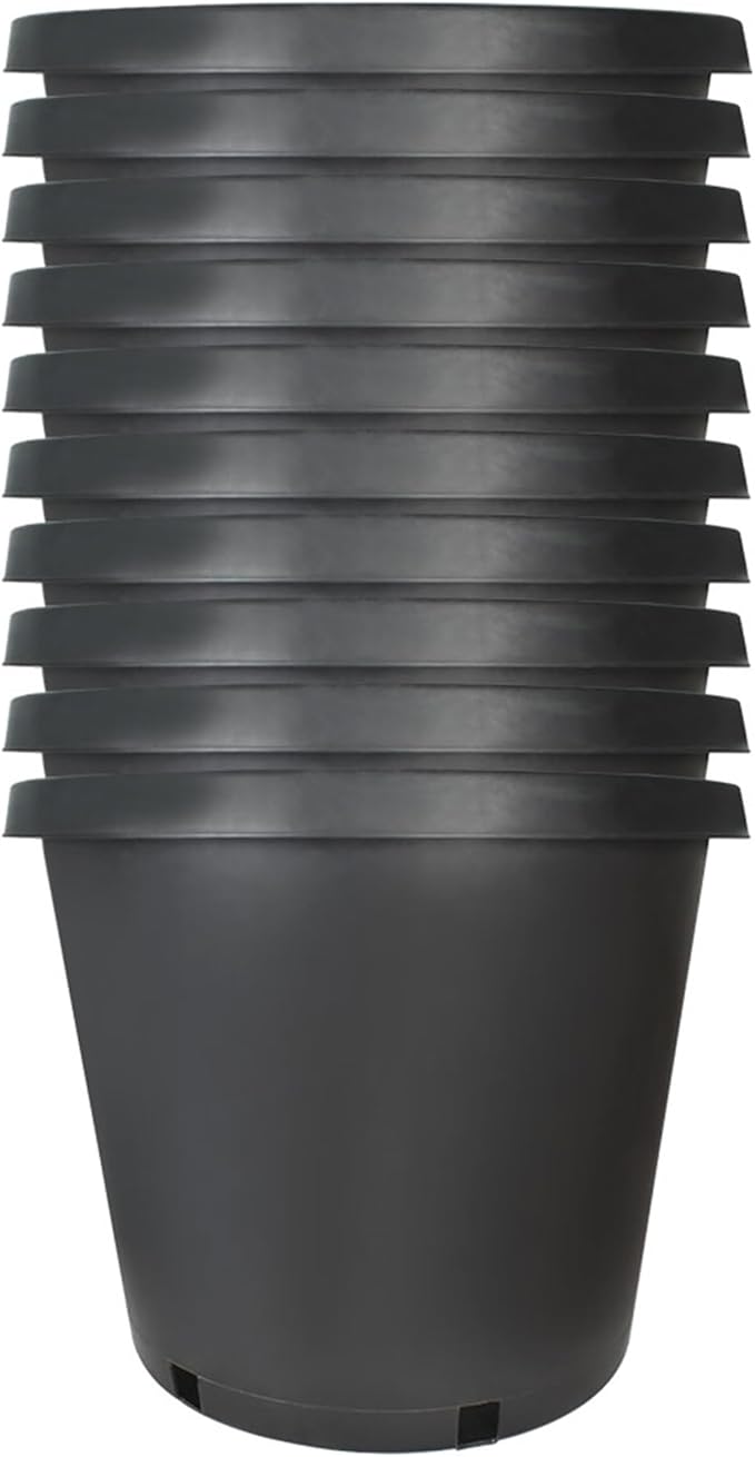 10 Pack 15 Gallon Short Black Nursery Pot Planter Grower Flower Pot Garden Seedling Planters Containers, Plastic Injection Molded Pots with Drainage Holes