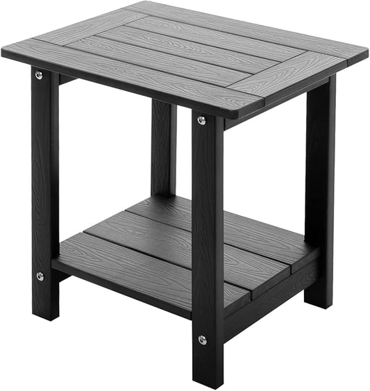 Meluvici Double Adirondack Side Table Weather Resistant, Outdoor Rectangular End Table for Adirondack Chair, Black with Wood Grain
