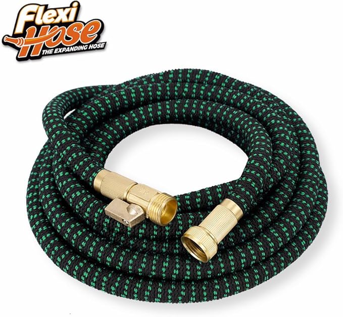 Flexi Hose with 8 Function Nozzle, 100FT - Lightweight Expandable Garden Hose, No-Kink Flexibility, 3/4 Inch Solid Brass Fittings and Double Latex Core - Green