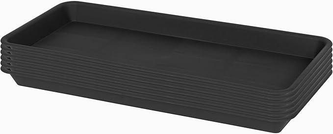 VUWEZ 6 Pack Plastic Plant Trays - Rectangular 14 inch, Indoor/Outdoor Plant Saucers with Drip Protection, Perfect for Windowsill or Planters (6.8 x 14.5'', Black)