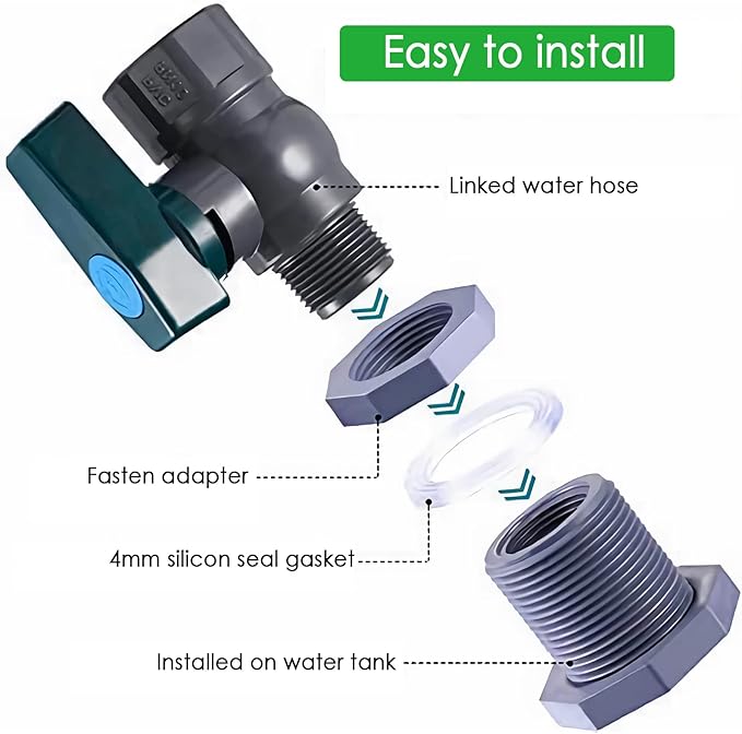 Rain Barrel Spigot Kit with 3 Pack Garden Hose Male Threaded Adapter (3/4" Male), 3/4 Inch Water Barrel PVC Garden Diverter Kit with Hole Saw for Water Tanks, Aquariums, Tubs, Pool, Garden Barrel