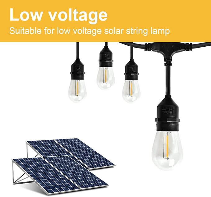Jslinter Energy-Efficient S14 LED String Light Bulbs Replacement - 3V Solar-Powered, Shatterproof, 2700K Warm White, Outdoor/Indoor, E26, 15-Pack