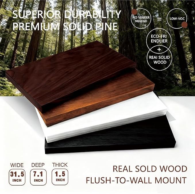 Solid Wood Floating Shelves,31.5in Finished Real Wood Wall Shelves with Heavy-Duty Hidden Bracket, Easy Installation, Set of 2, 31.5in x 7.1in x 1.5in, for Living Room Bedroom Kitchen,Bronze