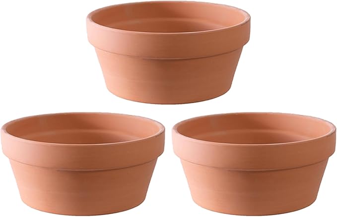 Yishang Large Terracotta Pots for Succulent - 8 Inch Cactus Plant Containers Indoor Garden Bonsai Pots with Drainage Hole - Set of 3, Unglazed Clay Ceramic Pottery Planter