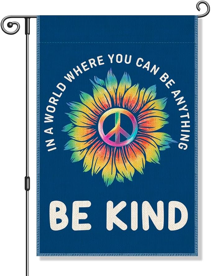 Perfectinsoy In A World Where You Can Be Anything Be Kind Retro Garden Flag, Daisy Front Yard Sign, Welcome Yard Home Holiday Farmhouse Porch Patio Lawn Outside Decor, World Peace Yard Flag