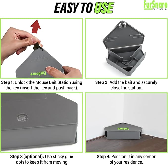 Furnsnare Mouse Bait Station (12 Pack) - Bait Boxes for Mice and Rats with Lockable Keys - Weatherproof Outdoor Mouse Bait Stations- Safe for Kids & Pets