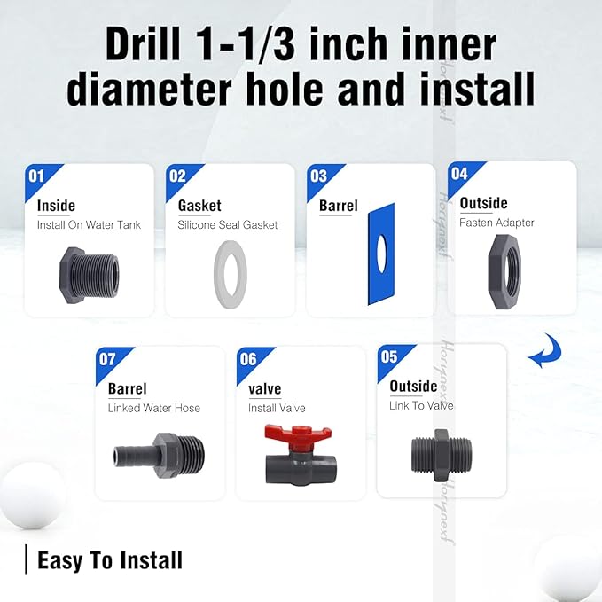rain barrel spigot kit within 3/4 inch pvc bulkhead adapter 3/4" valve 3/8" plastic barb fitting, for 5/2.5/50/55/100 gallon water tank garden bucket outdoor rainwater collection