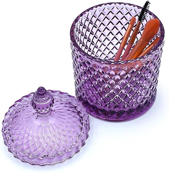 Colorful Glass Jar With Lid,Crystal Candy Dish,Cookie Jars,Purple Halloween Candy Bowl,Buffet Biscuit Containers,Decorative Jar(Large-PInk Purple)