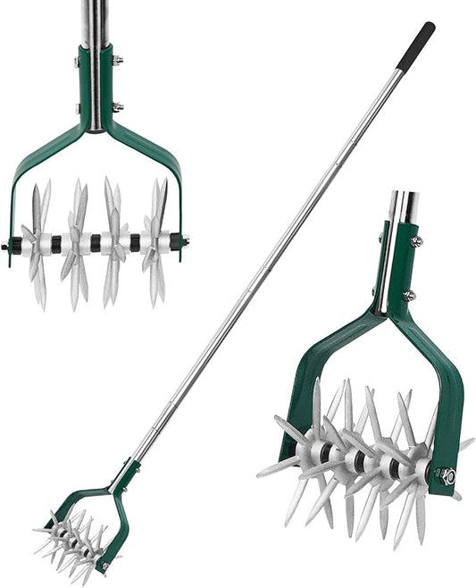 YEELOR Garden Cultivator Adjustable Stainless Steel Handle, fine Rotary Cultivator Tiller for Small Scale Gardens Soil Loosening, Lawn Aeration, Fertilizer Mixing & Planting Preparation