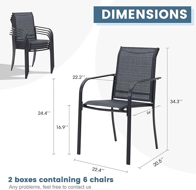 DIFY Patio Dining Chairs Set of 6, Stackable Outdoor Metal Chairs for Garden, Porch and Lawn, Grey