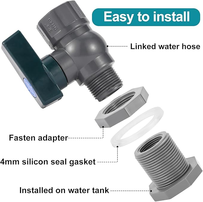 2 Set 3/4 Inch Rain Barrel Spigot Kit - BILAL Water Barrel PVC Garden Diverter Kit with Bulkhead Fitting Hose Faucet Adapter and Thread Seal Tape for Water Tanks, Aquariums, Tubs, Pool, Garden Barrel