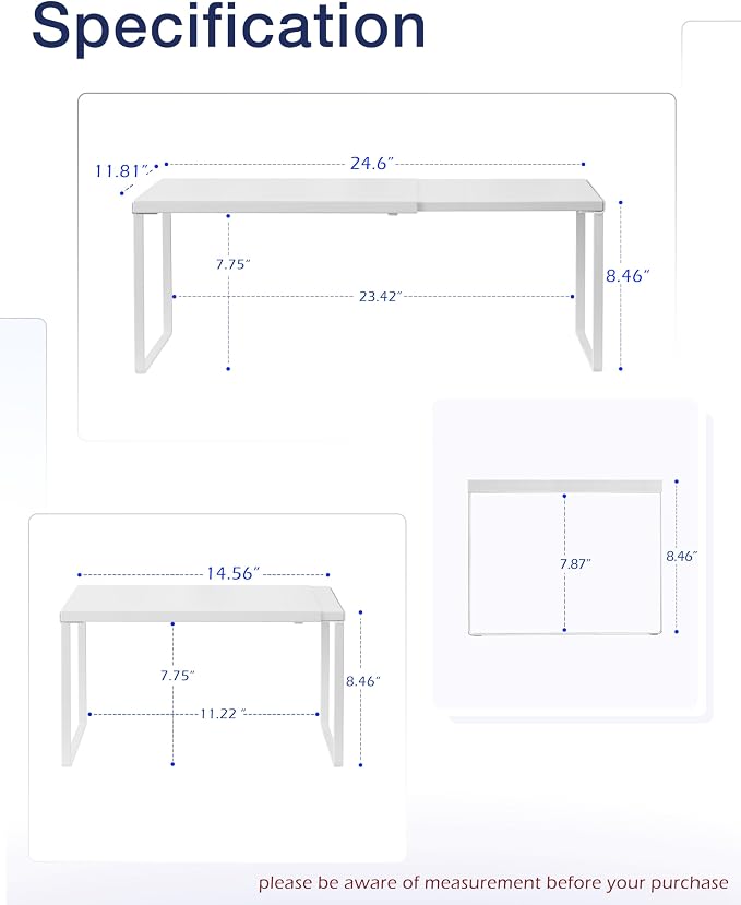 Nxconsu Expandable Cabinet Shelf, Shelf Riser for Cabinets, 11.8" White