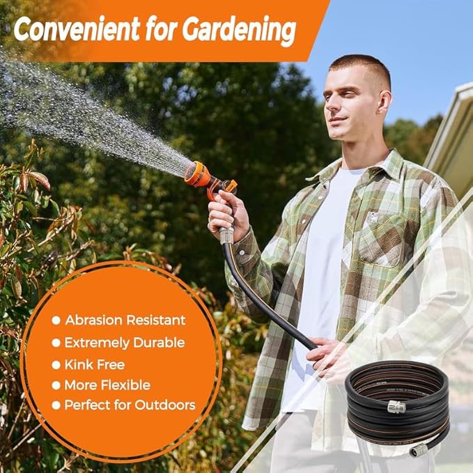 Giraffe Tools Garden Hose 5/8", Custom Length, Heavy Duty, No Kink, Flexible, Rubber Garden Hose, Leakproof Water Hose, 600 Burst PSI, 10ft Male to Female Hose