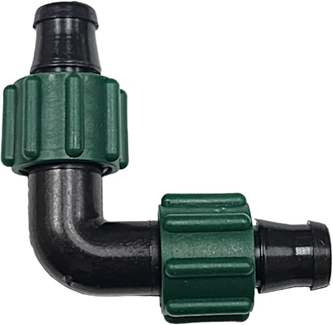 5-Pack - USA MADE Premium Drip Tape Irrigation Tubing Elbow Coupler (5/8" - 1/2" or .625" - .645") Universal Perma-Loc Connector Barbed Locking Fitting - Fits All Brands 16mm Drip Tape AG Tubing