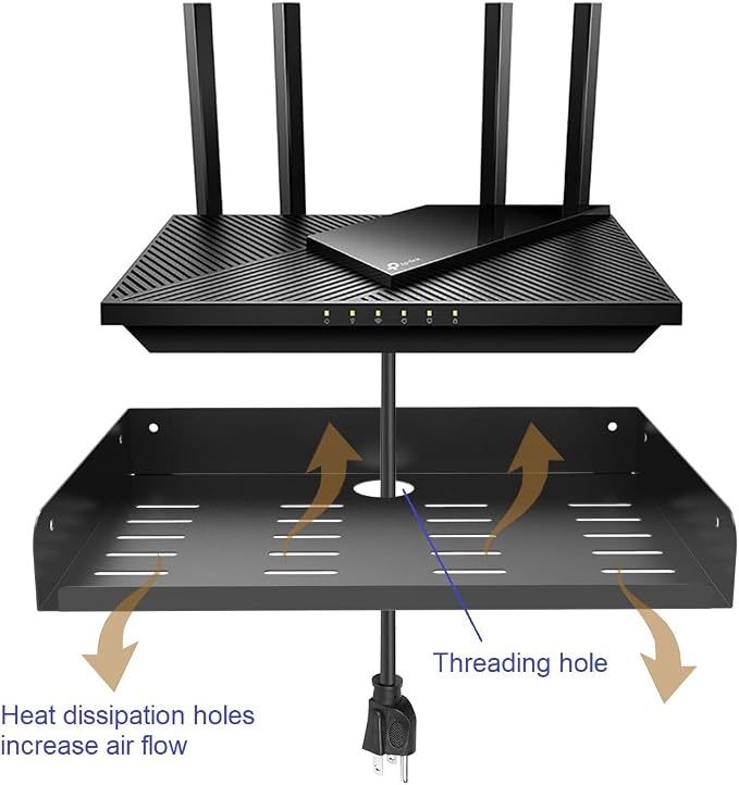 Metal Floating Wall Mounted Shelf Bracket for AV, TV Accessories, WiFi Router, TV Box, Cable Boxes, DVD Player, Games Consoles or Other Small Projectors (12 inches Width) | TV Accessories, WiFi Router, TV Box, Cable Boxes, DVD Player, Games Consoles or...
