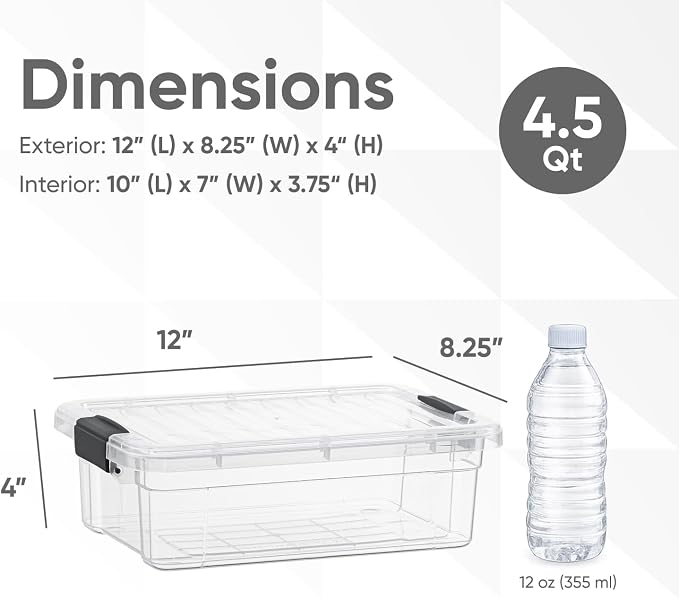 Superio 4.5 Quart Clear Plastic Storage Containers with Lids, Stackable Organizer Bins, BPA-Free Storage Boxes for Home, Office, Dorm & Classroom, 8 Pack