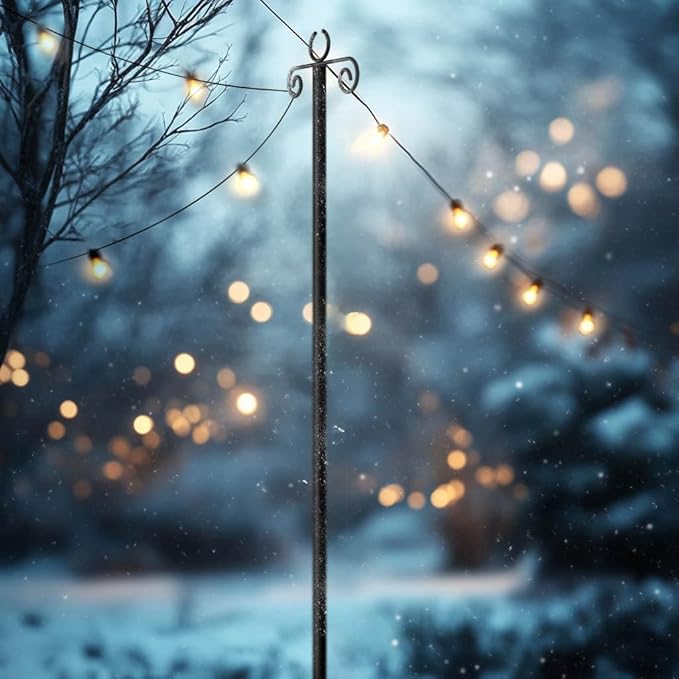 Brightech 2-Pack 10FT String Light Poles for Outdoor Use, Heavy Duty Metal Poles with Fork Base for Hanging Patio Lights, Adjustable for Garden, Backyard, Porch, or Fence Lighting Decor