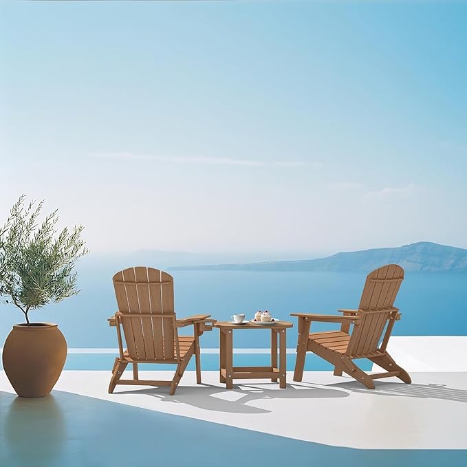 Outdoor Adirondack HDPE Side Table, Wooden Textured, Set for Patio, Garden, Porch, Pool Composite Patio, Backyard, Bathroom and Indoor, Maintenance & Weather Resistant
