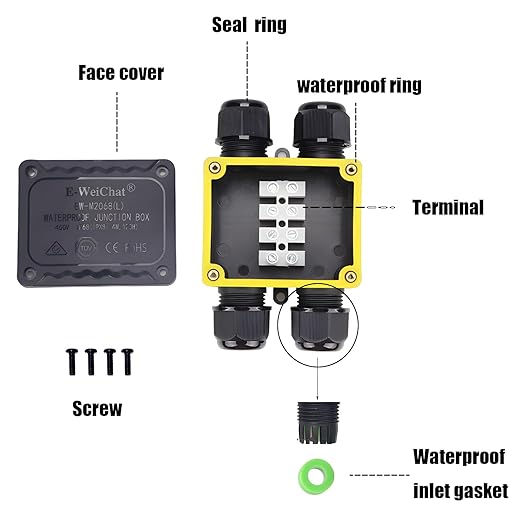 Waterproof 4 Way Junction Box, 2 PCS IP68 Underground Electrical Box with Terminal Block for Landscape Lighting, Garden Lights, Solar Power