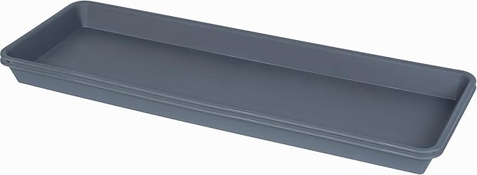 VUWEZ 2 Pack of Plastic Plant Tray Saucer Rectangular 24 inch, Plant Trays Saucers for Indoors Outdoor, Plant Water Drip Tray for Flower Pot Planter, Windowsill Plant Tray (8 X 24'', Gray)